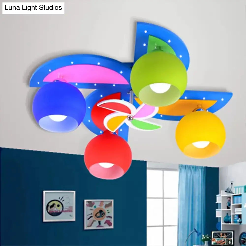 Cartoon Toy Windmill Ceiling Lamp With Globe Shade - Perfect For Kindergarten And Playrooms