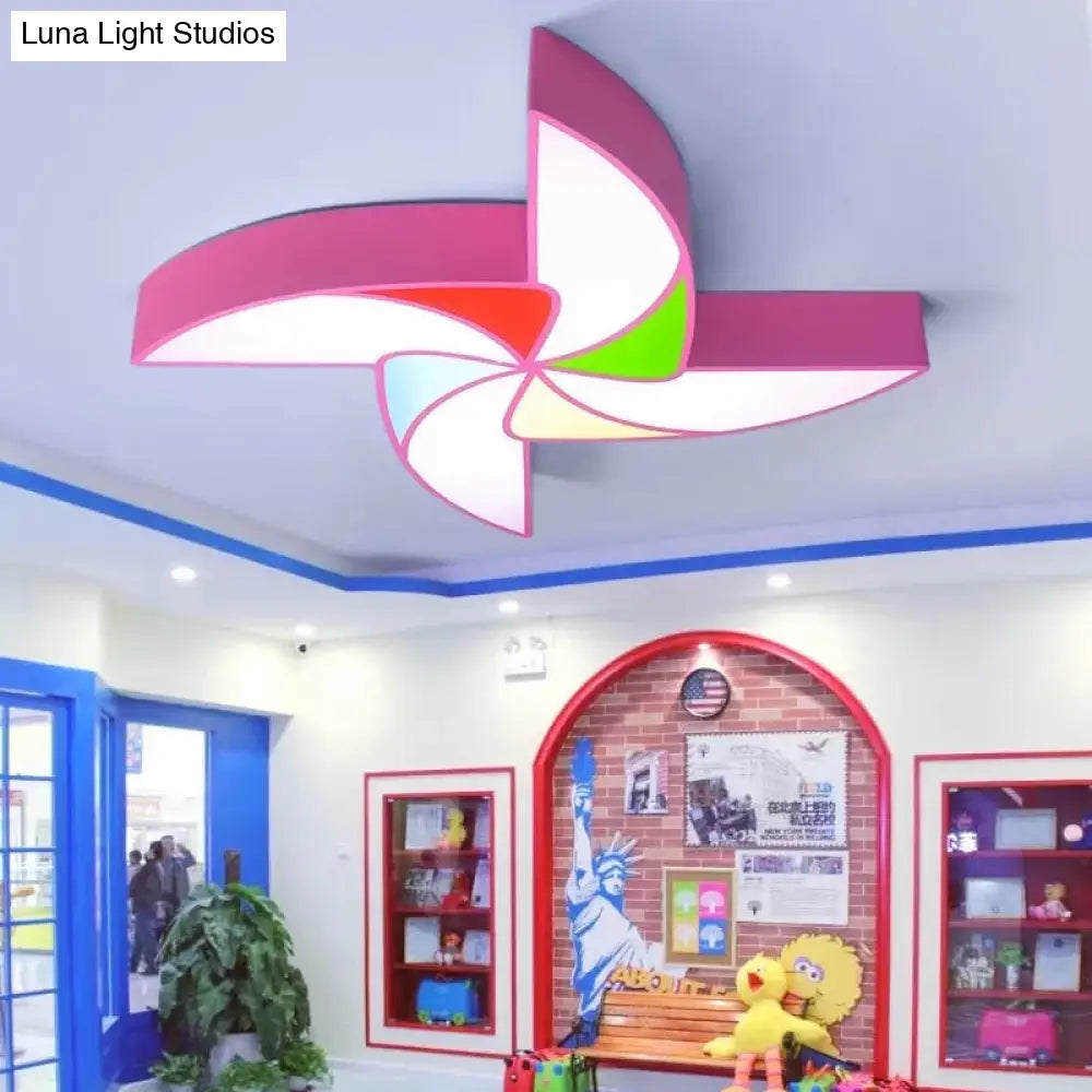 Cartoon Toy Windmill Ceiling Mount Light For Kindergarten – Acrylic And Metal Flush