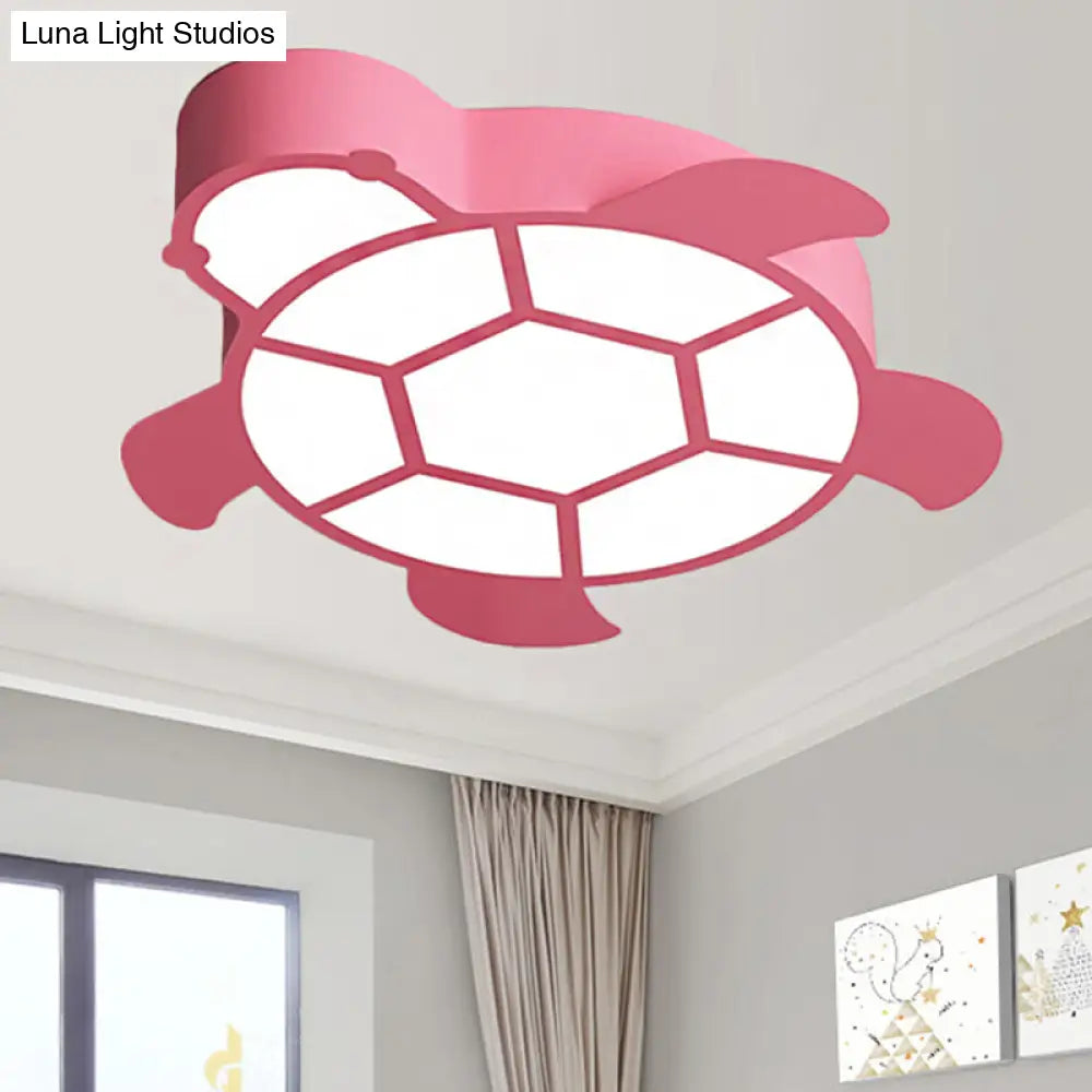 Cartoon Turtle Kindergarten Ceiling Light - Acrylic Flush Mount Fixture Pink / Warm