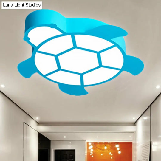 Cartoon Turtle Kindergarten Ceiling Light - Acrylic Flush Mount Fixture Blue / White