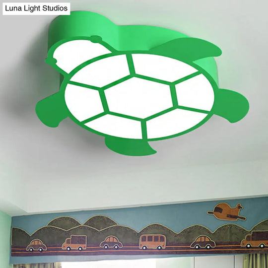 Cartoon Turtle Kindergarten Ceiling Light - Acrylic Flush Mount Fixture Green / Warm