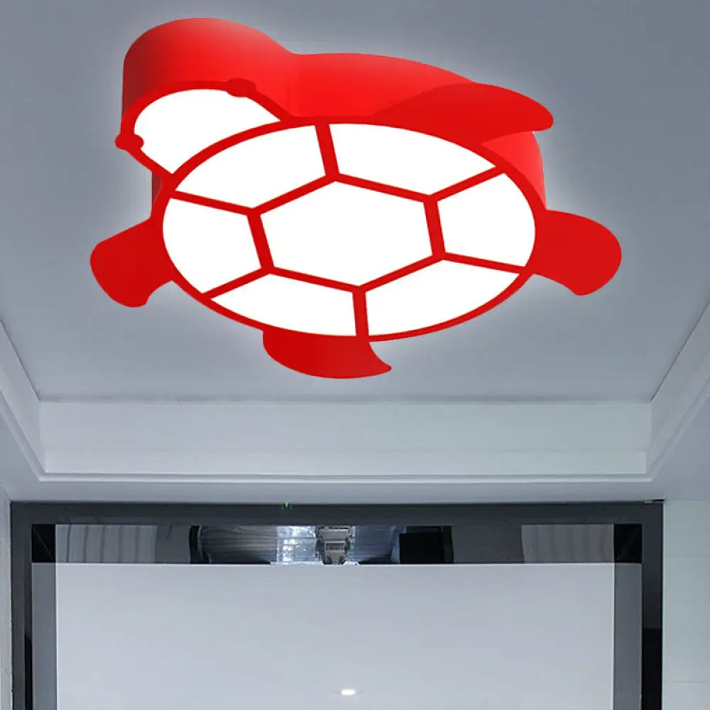 Cartoon Turtle Kindergarten Ceiling Light - Acrylic Flush Mount Fixture Red / White