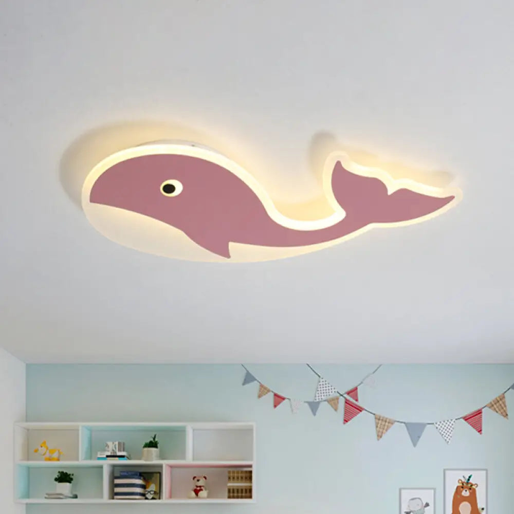 Cartoon Whale Flush Mount Lamp - Ultrathin Acrylic Led Ceiling Light For Kids’ Room (Pink/Blue) Pink