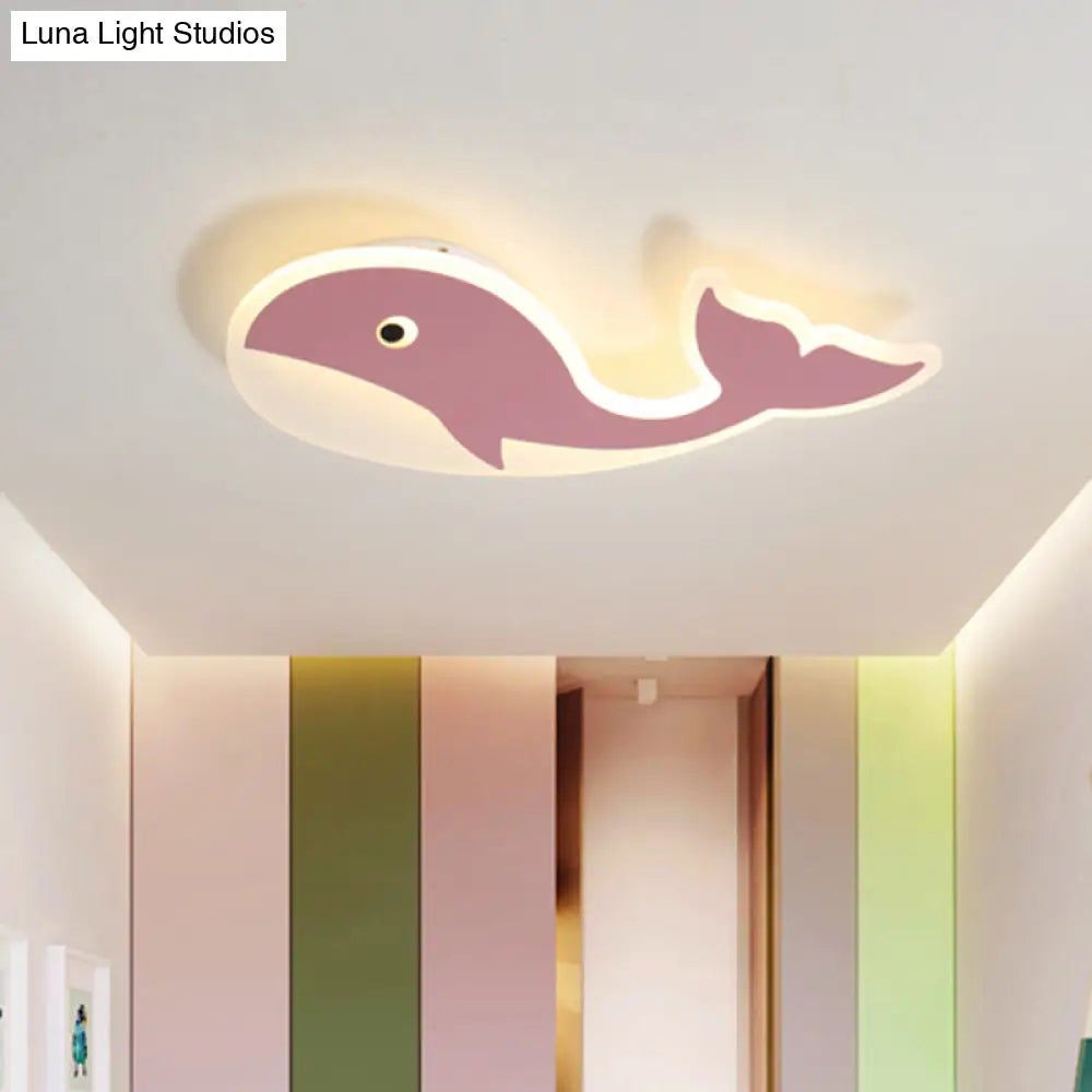 Cartoon Whale Flush Mount Lamp - Ultrathin Acrylic Led Ceiling Light For Kids’ Room (Pink/Blue)