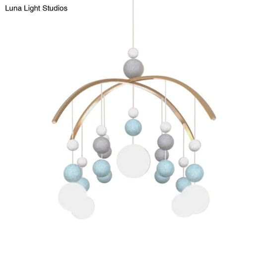 Cartoon White Glass Globe Chandelier Light With Pink/Blue Hanging Pendant - 5-Bulb Design Small Ball