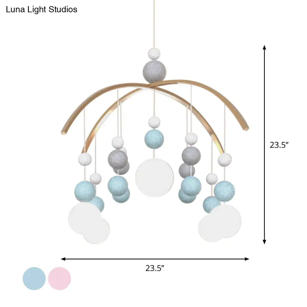 Cartoon White Glass Globe Chandelier Light With Pink/Blue Hanging Pendant - 5-Bulb Design Small Ball