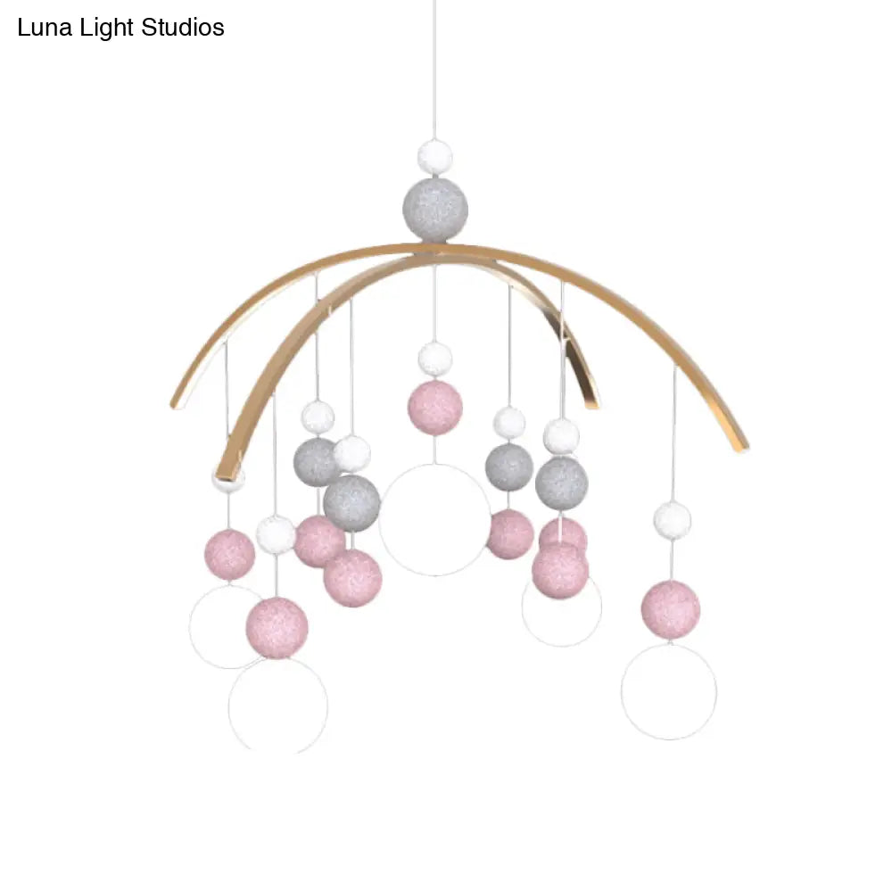 Cartoon White Glass Globe Chandelier Light With Pink/Blue Hanging Pendant - 5-Bulb Design Small Ball