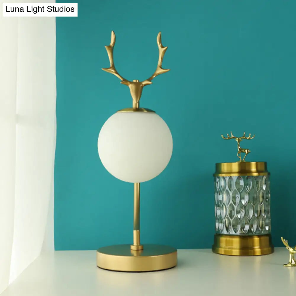 Cartoon White Glass Globe Reading Light With Deer Design - Perfect For Bedroom