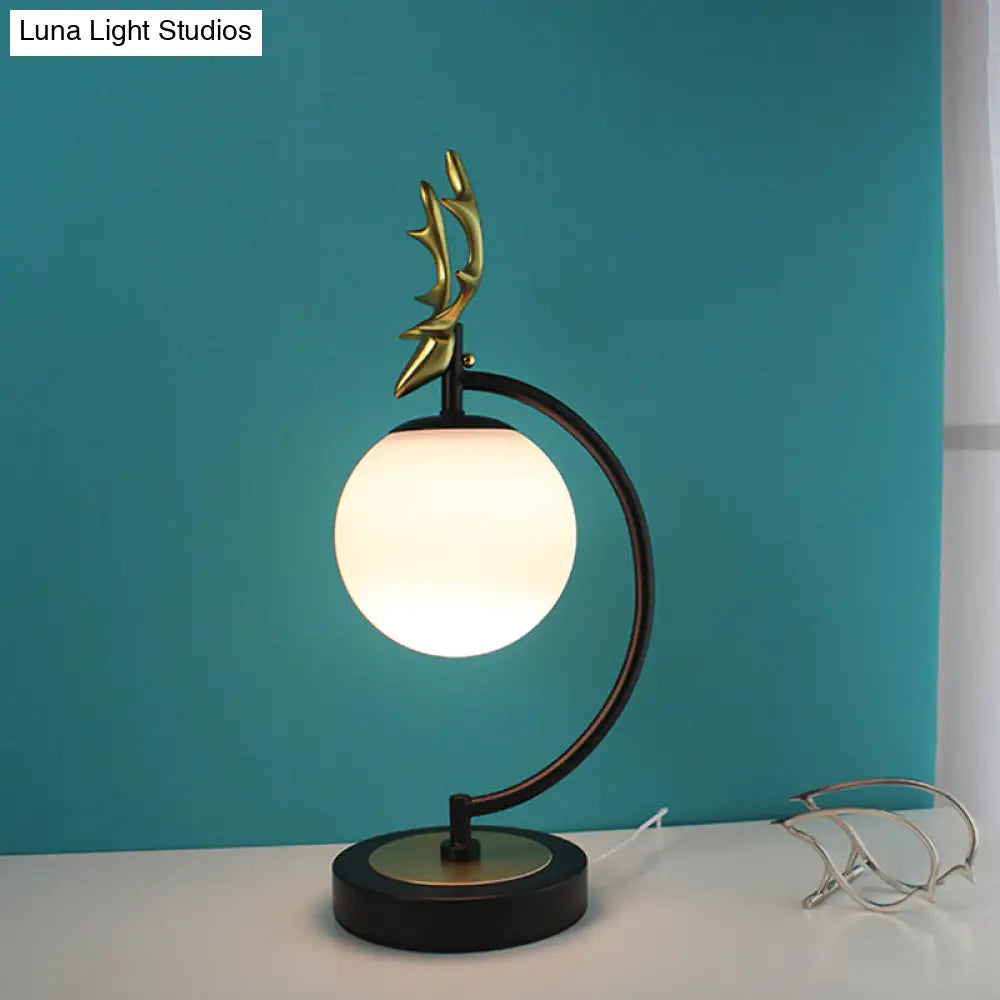 Cartoon White Glass Globe Reading Light With Deer Design - Perfect For Bedroom