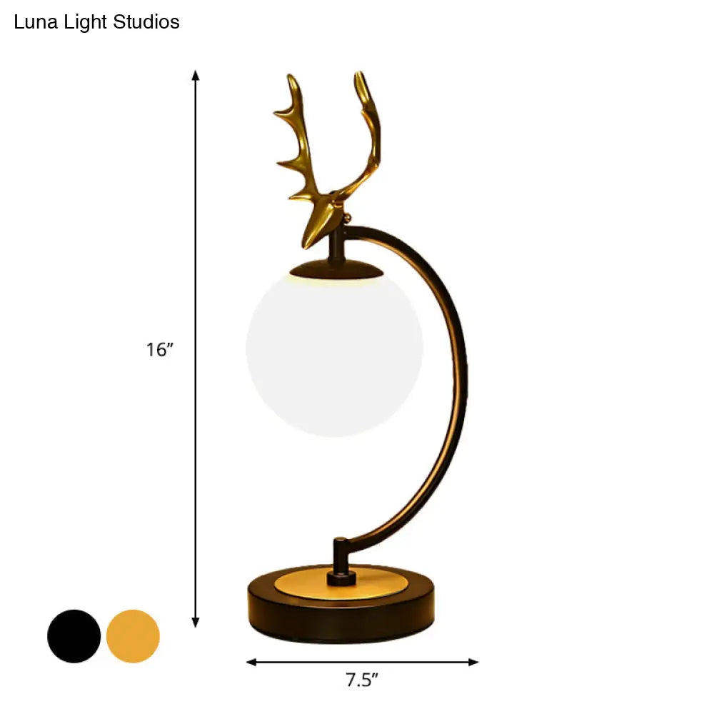 Cartoon White Glass Globe Reading Light With Deer Design - Perfect For Bedroom