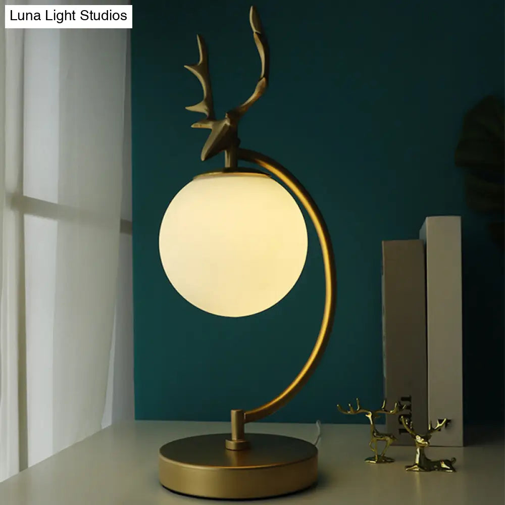 Cartoon White Glass Globe Reading Light With Deer Design - Perfect For Bedroom