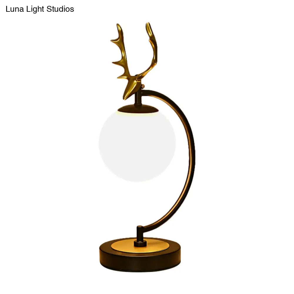 Cartoon White Glass Globe Reading Light With Deer Design - Perfect For Bedroom