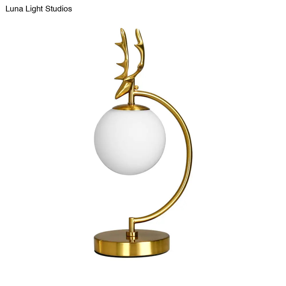 Cartoon White Glass Globe Reading Light With Deer Design - Perfect For Bedroom