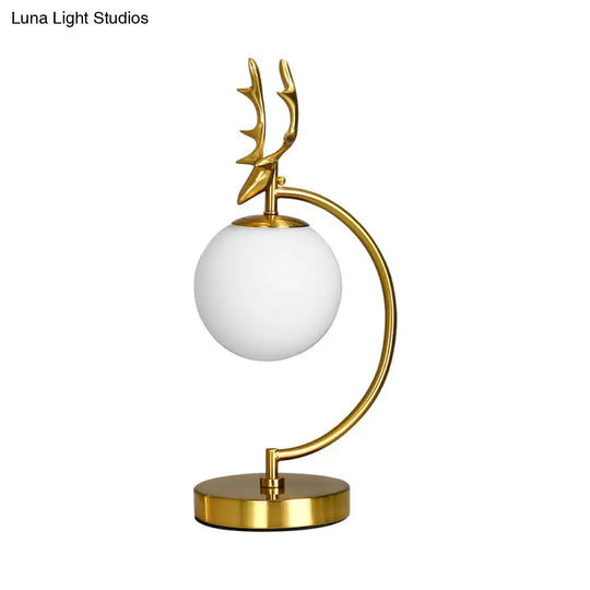 Cartoon White Glass Globe Reading Light With Deer Design - Perfect For Bedroom