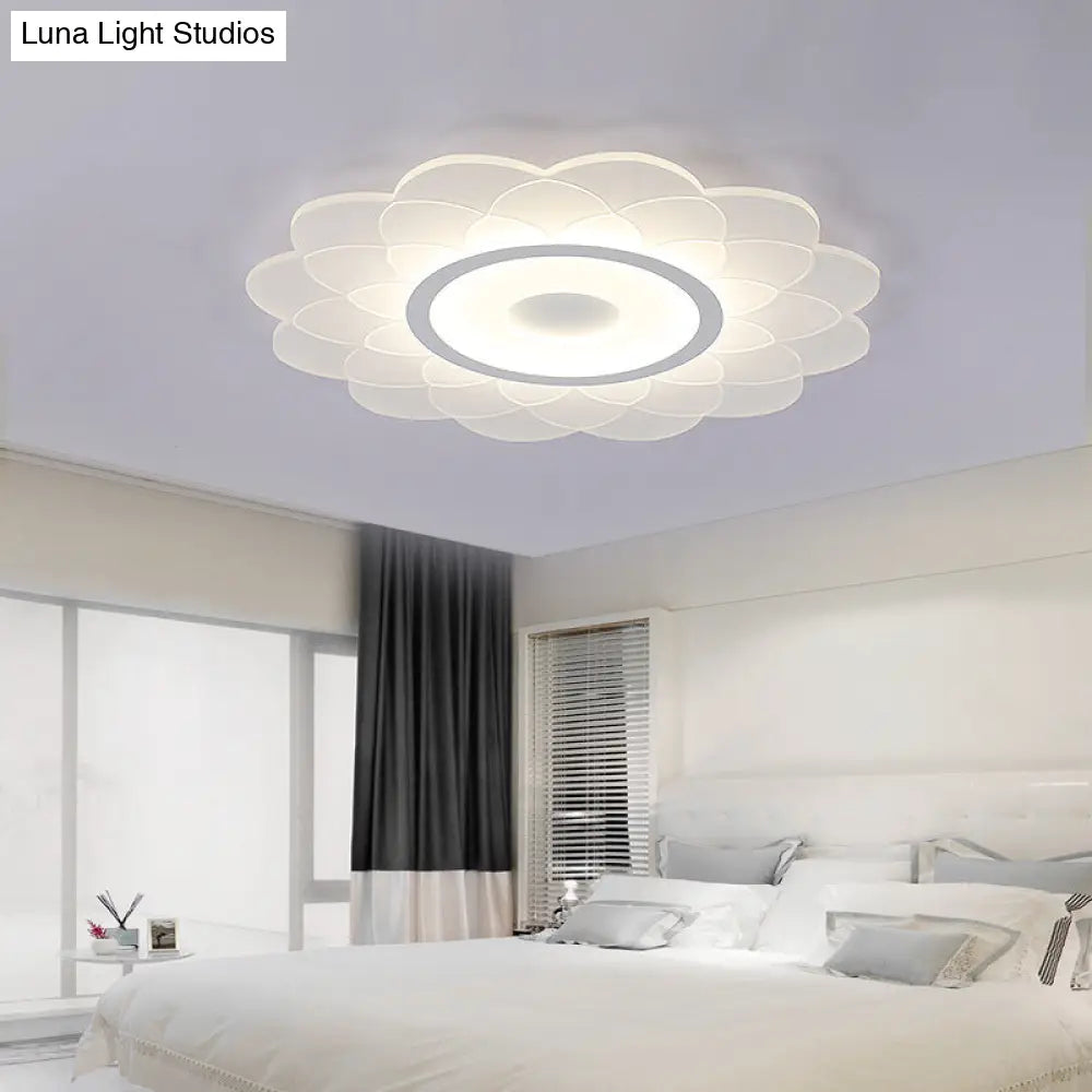 Cartoon White Led Flush Ceiling Light - Child’s Bedroom Blossom Acrylic Fixture