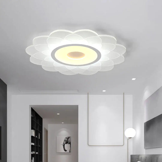 Cartoon White Led Flush Ceiling Light - Child’s Bedroom Blossom Acrylic Fixture