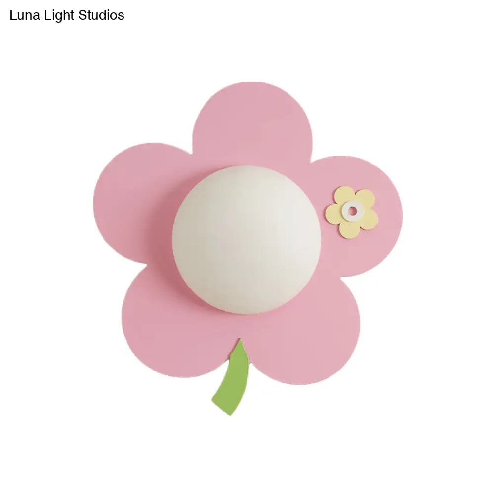 Cartoon Wood Flower Wall Sconce - 1-Light Pink Finish Led Lamp Fixture