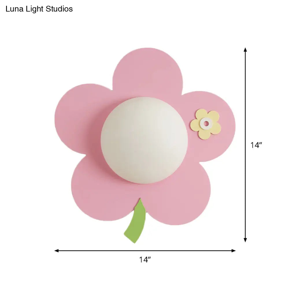 Cartoon Wood Flower Wall Sconce - 1-Light Pink Finish Led Lamp Fixture