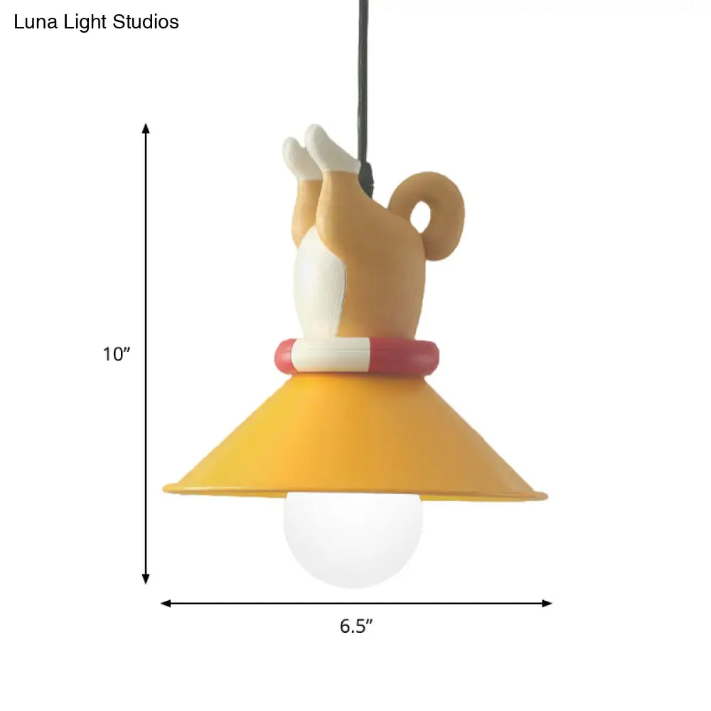 Cartoon Yellow Animals Hanging Lamp Kit - Single Bulb Pendant Lighting With Conic Resin Shade