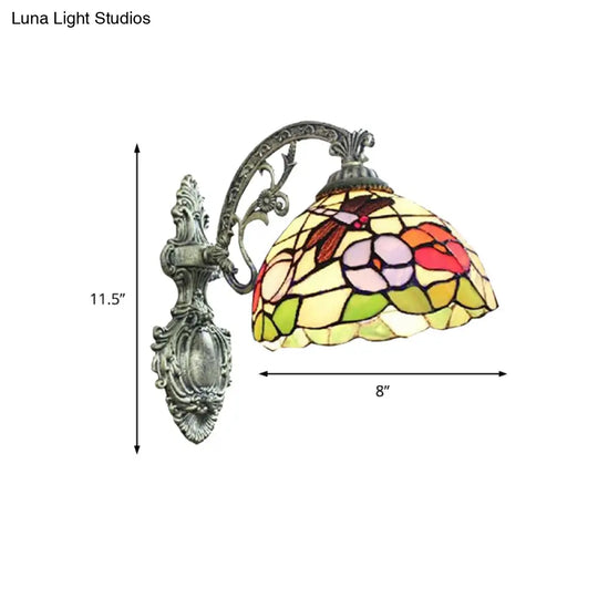 Carved Base Tiffany Rustic Sconce With Petal Stained Glass For Restaurant Wall Lighting