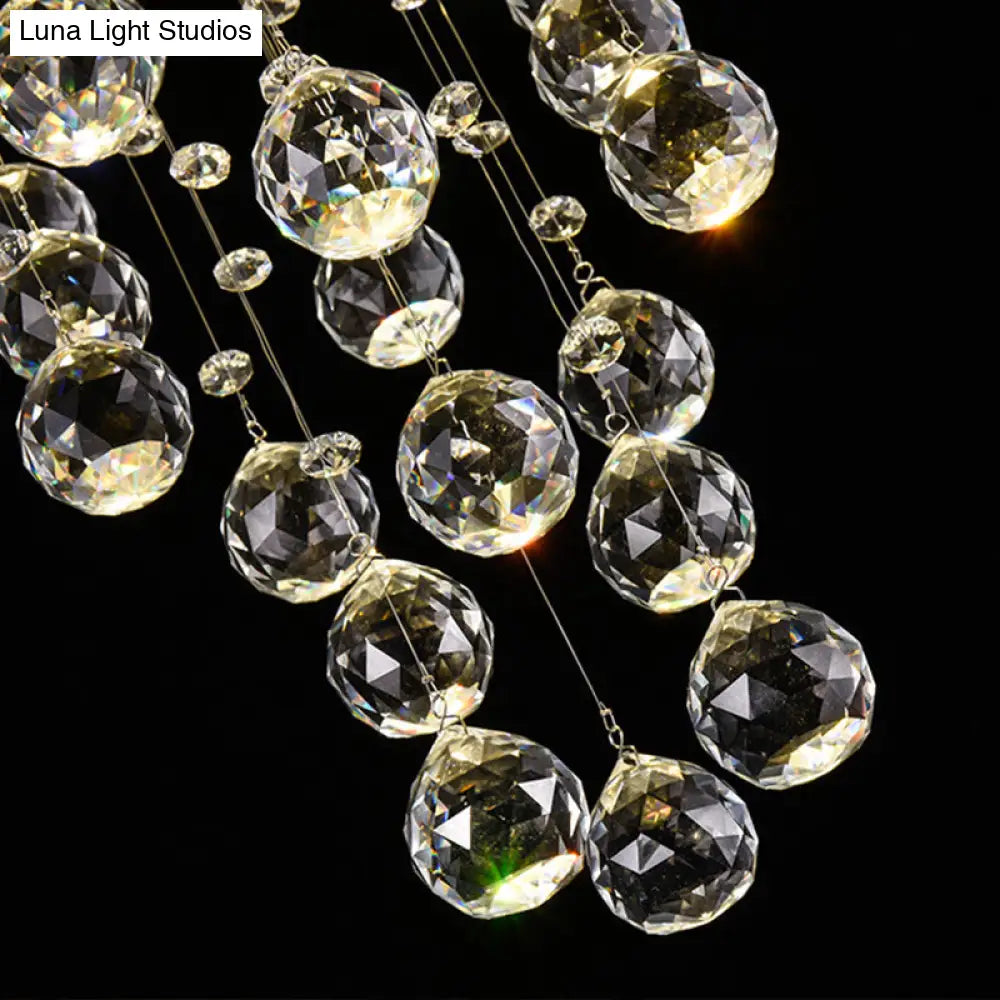 Cascade Flushmount Crystal Ceiling Light Fixture - Contemporary Faceted Design (6 Heads) Nickel