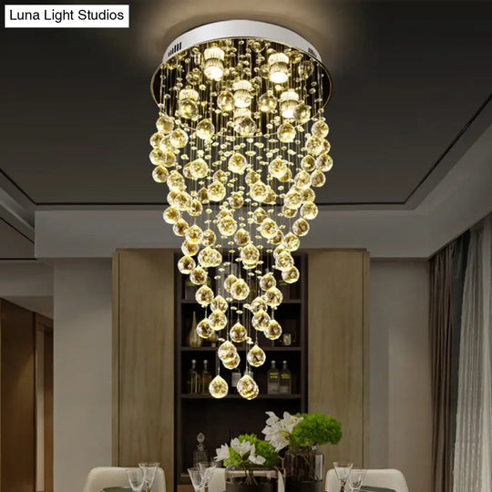 Cascade Flushmount Crystal Ceiling Light Fixture - Contemporary Faceted Design (6 Heads) Nickel