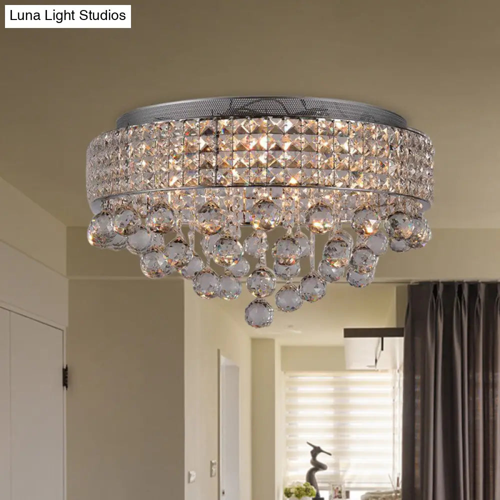 Cascading Crystal Ball Ceiling Light Fixture With 9 Lights In Modern Nickel Finish