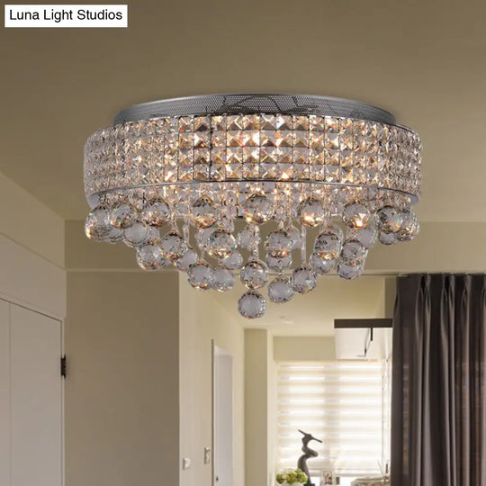 Cascading Crystal Ball Ceiling Light Fixture With 9 Lights In Modern Nickel Finish