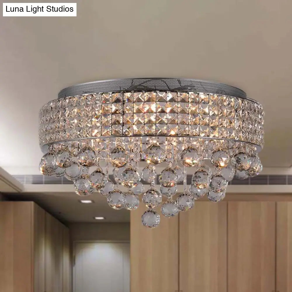 Cascading Crystal Ball Ceiling Light Fixture With 9 Lights In Modern Nickel Finish