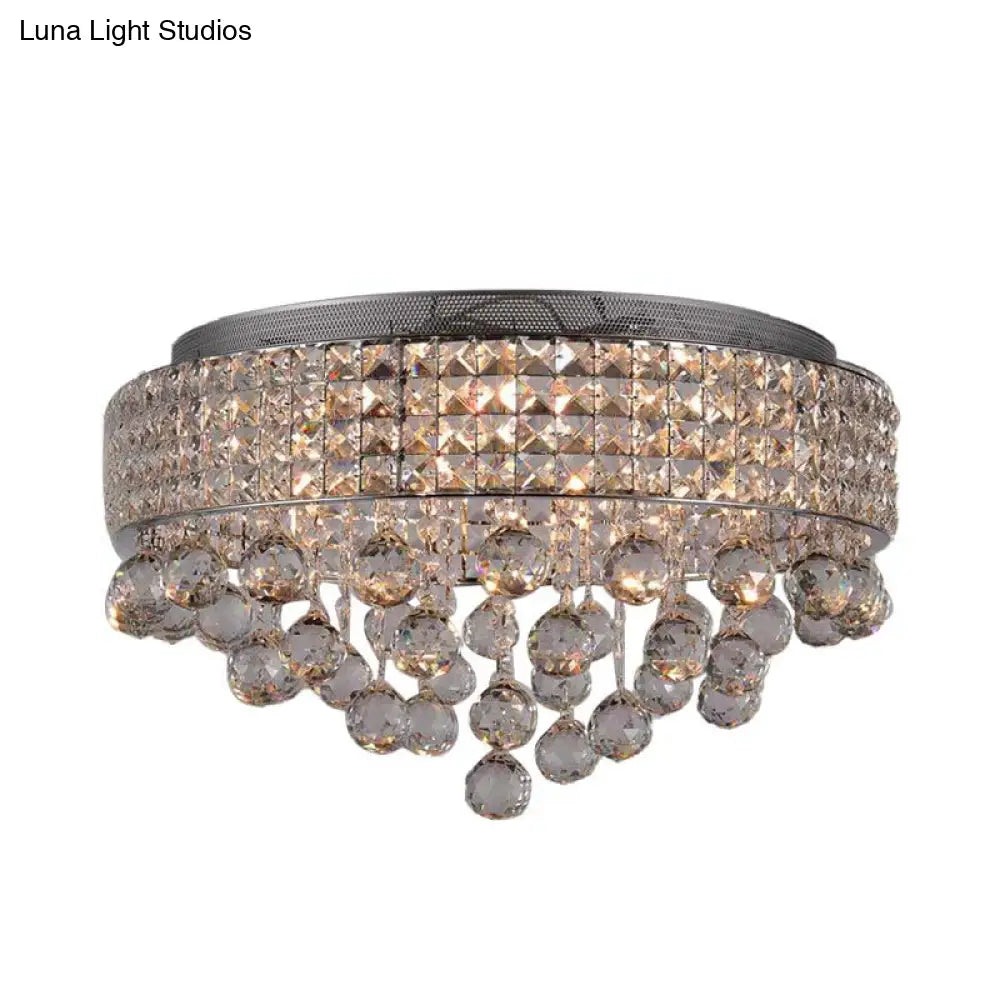 Cascading Crystal Ball Ceiling Light Fixture With 9 Lights In Modern Nickel Finish