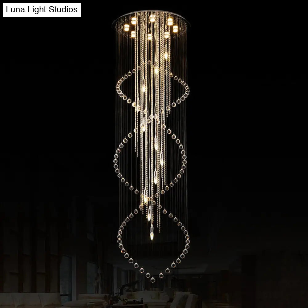 Cascading Crystal Pendant Lamp - Minimalist 19-Bulb Silver Led Suspension Light