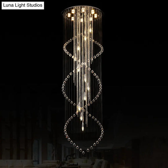 Minimalist Crystal Stair Cluster Pendant Lamp | Silver Led Suspension Light