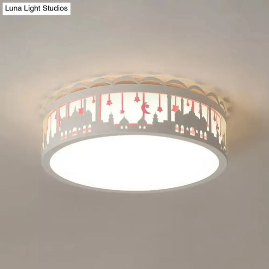 Castle Metal Flush Ceiling Light - Modern Style Lamp For Kids Bedroom Pink