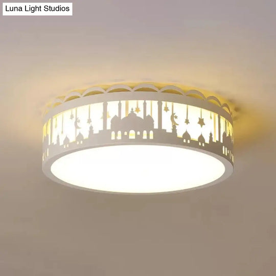 Castle Metal Flush Ceiling Light - Modern Style Lamp For Kids Bedroom White