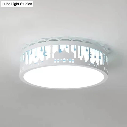 Castle Metal Flush Ceiling Light - Modern Style Lamp For Kids Bedroom Blue