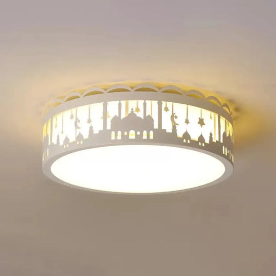 Castle Metal Flush Ceiling Light - Modern Style Lamp For Kids Bedroom White