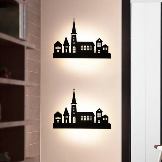 Castle Shape Led Wall Sconce - Creative And Stylish Light Wood Dark Coffee Design For Stair Bedside