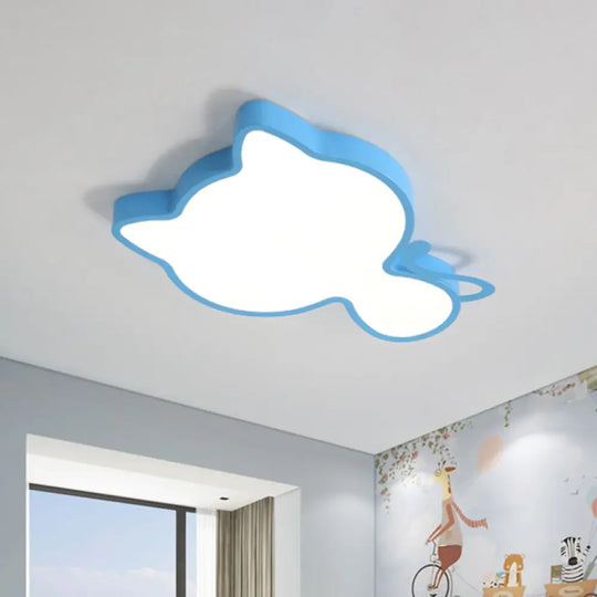 Cat Kindergarten Led Flush Mount Ceiling Light In Pink/Blue - Acrylic Kids Style Lighting Fixture