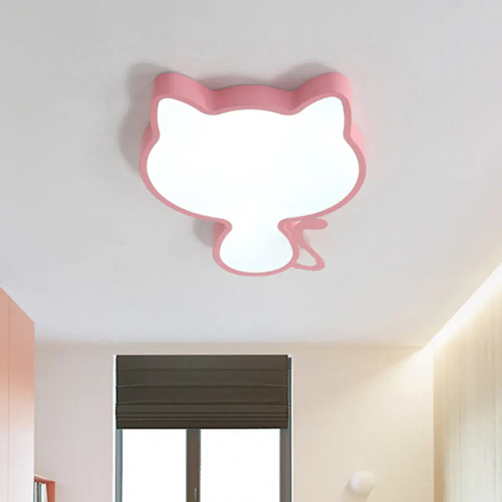 Cat Kindergarten Led Flush Mount Ceiling Light In Pink/Blue - Acrylic Kids Style Lighting Fixture