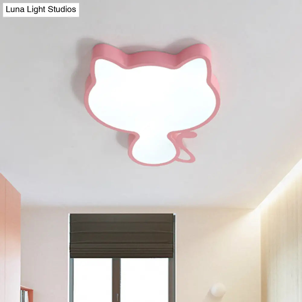 Cat Kindergarten Led Flush Mount Ceiling Light In Pink/Blue - Acrylic Kids Style Lighting Fixture