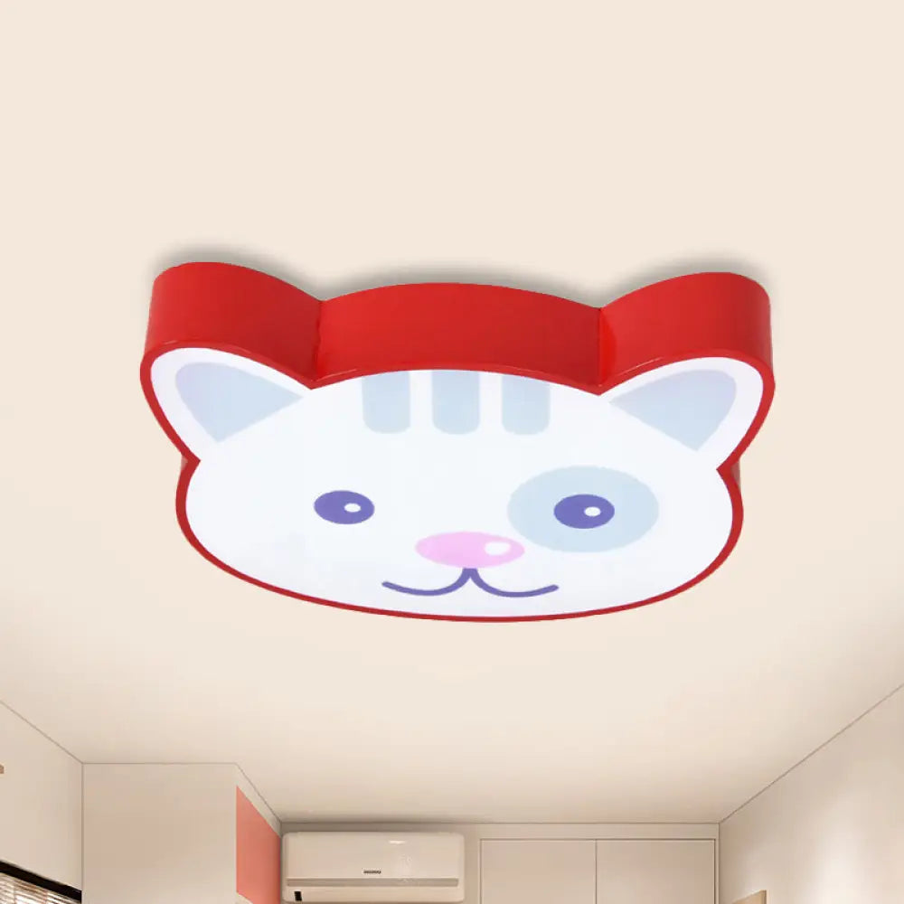 Cat Shaped Red Animal Ceiling Lamp - Metal & Acrylic Flush Light For Kitchen Foyer
