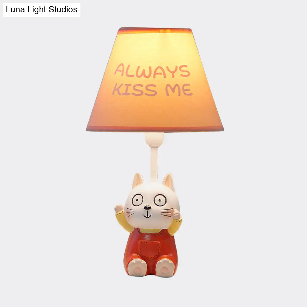 Cat Study Room Lamp: 1-Head Resin Cartoon Task Light In Red/Blue With Letter/Spots Shade