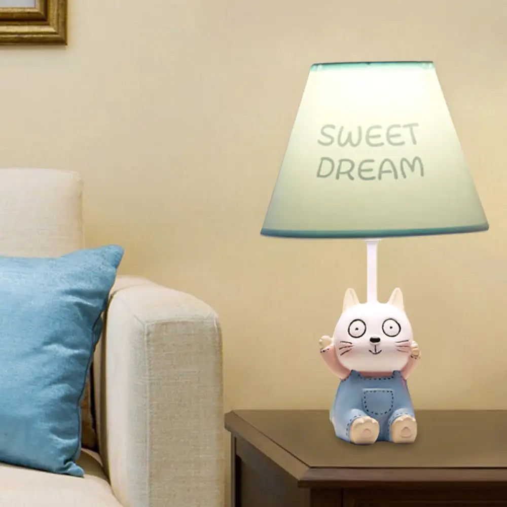 Cat Study Room Lamp: 1-Head Resin Cartoon Task Light In Red/Blue With Letter/Spots Shade Blue /