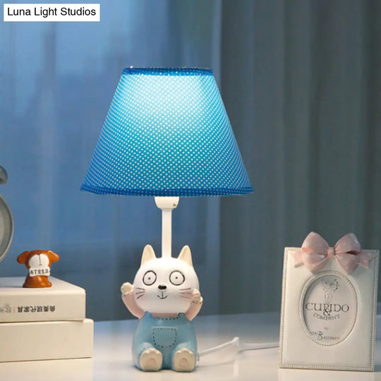 Cat Study Room Lamp: 1-Head Resin Cartoon Task Light In Red/Blue With Letter/Spots Shade