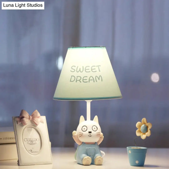 Cat Study Room Lamp: 1-Head Resin Cartoon Task Light In Red/Blue With Letter/Spots Shade