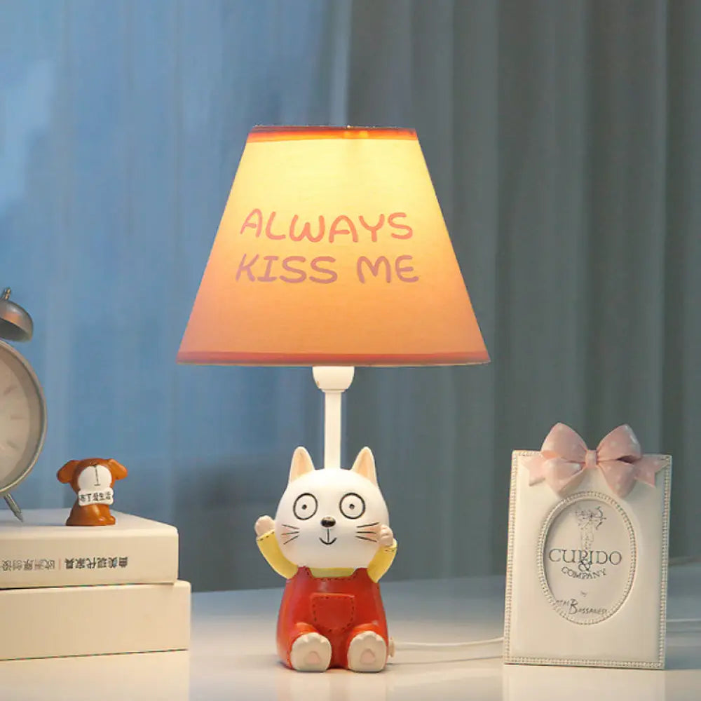 Cat Study Room Lamp: 1-Head Resin Cartoon Task Light In Red/Blue With Letter/Spots Shade Red /