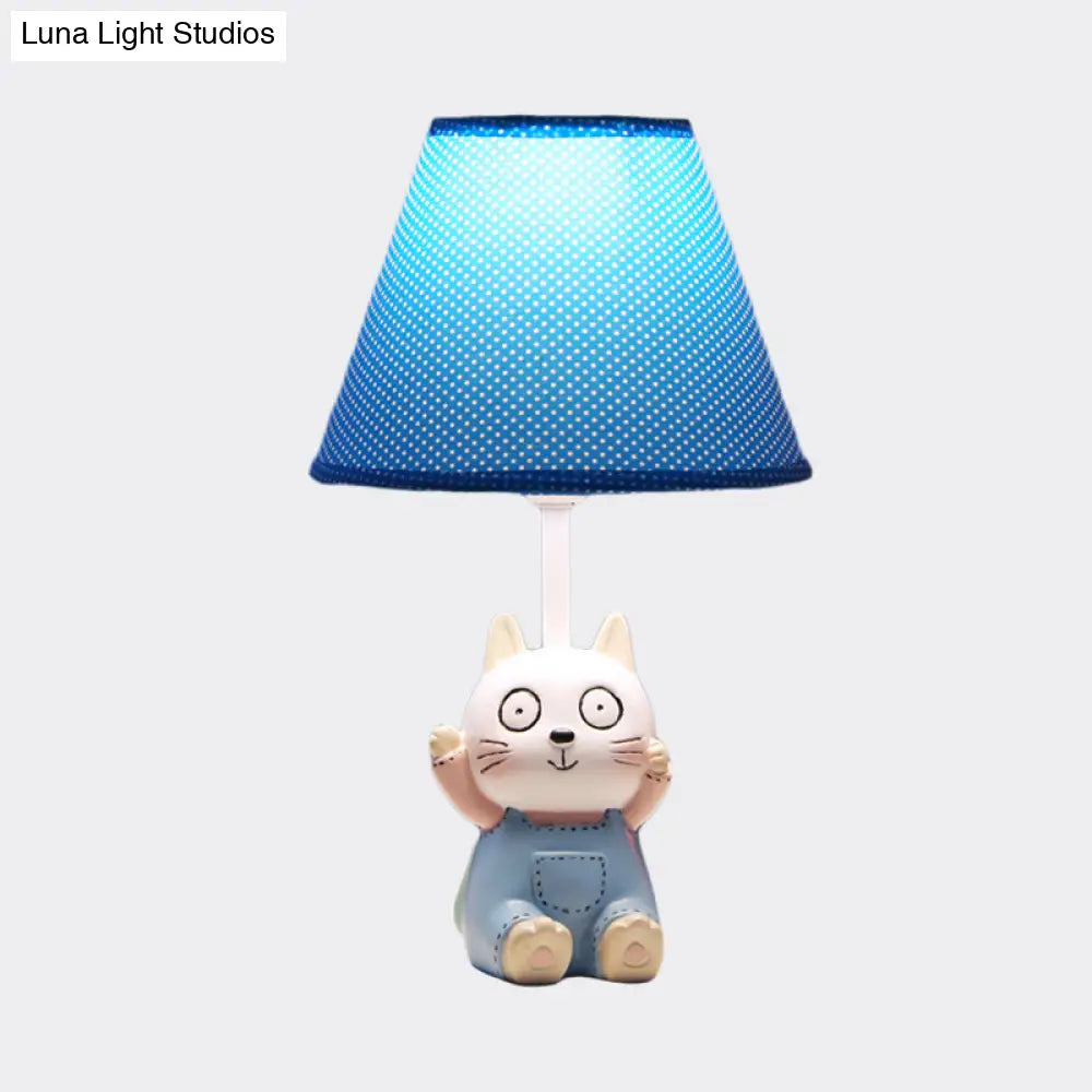 Cat Study Room Lamp: 1-Head Resin Cartoon Task Light In Red/Blue With Letter/Spots Shade