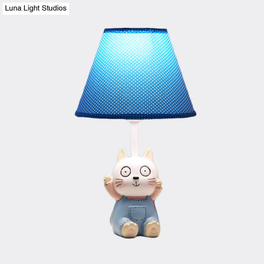 Cat Study Room Lamp: 1-Head Resin Cartoon Task Light In Red/Blue With Letter/Spots Shade