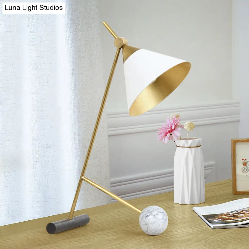 Simple Cone Nightstand Lamp With Metallic Finish And Bipod Base