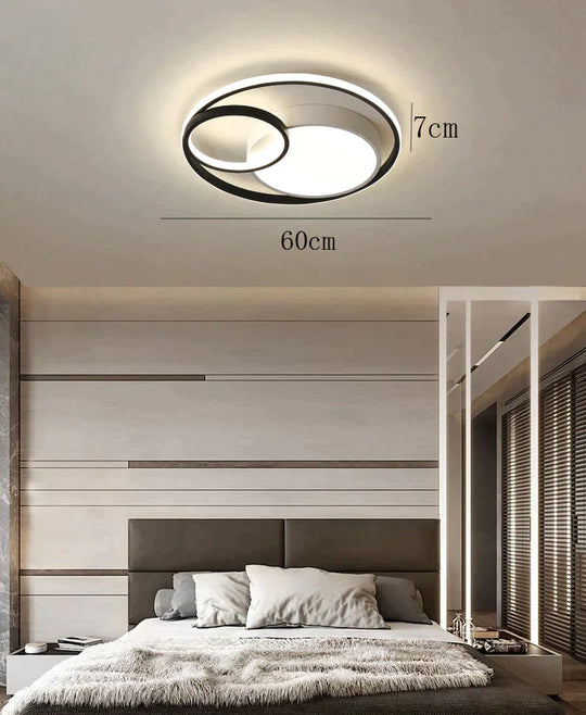 Ceiling Lamp Led Bedroom Simple Light Luxury Creative Warm Romantic Master Black+White / Dia60Cm